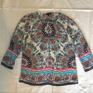 Talbots Medallion/Floral Split Neck Blouse